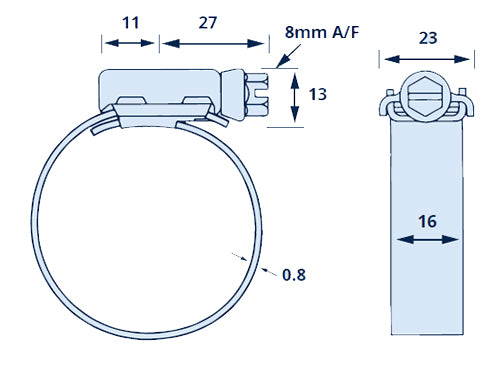 JCS HTJ240 316 Stainless Steel Hi-Torque Hose Clip Adjustment Range 210-240mm Band Width 16mm