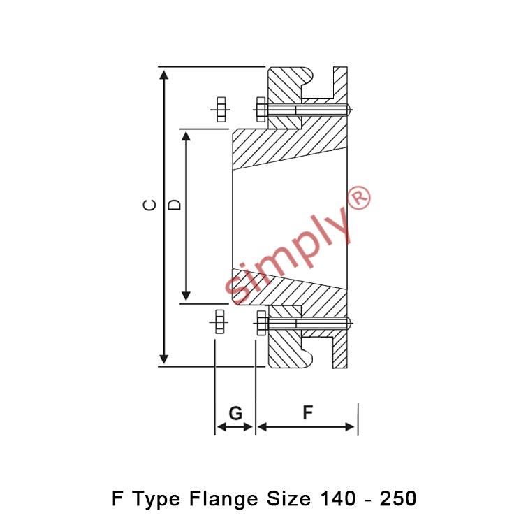 Major Brand F160F-MB Drive Coupling Inner Tapered Locking Bush Type Max Bush Bore 115mm / 4-1/2 inch
