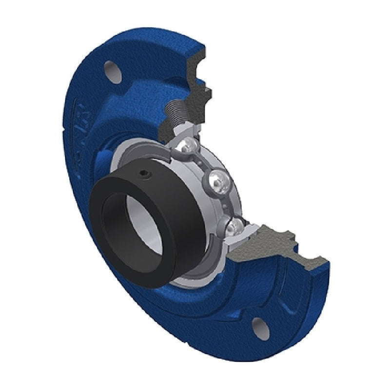 SNR ESFEE207 Metric Four Bolt Cast Iron Round Flanged Housing with 35mm Eccentric Collar Insert - Allow 2-3 Days