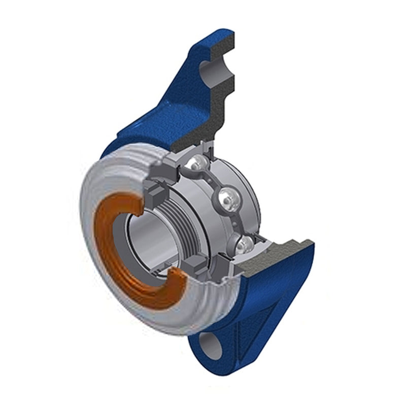 SNR UKFLE210HCO Metric Two Bolt Cast Iron Oval Housing with Narrow Steel Plate Cover - Open Version - Insert and Adaptor Sleeve Fits 45mm Shaft - Allow 2-3 Days