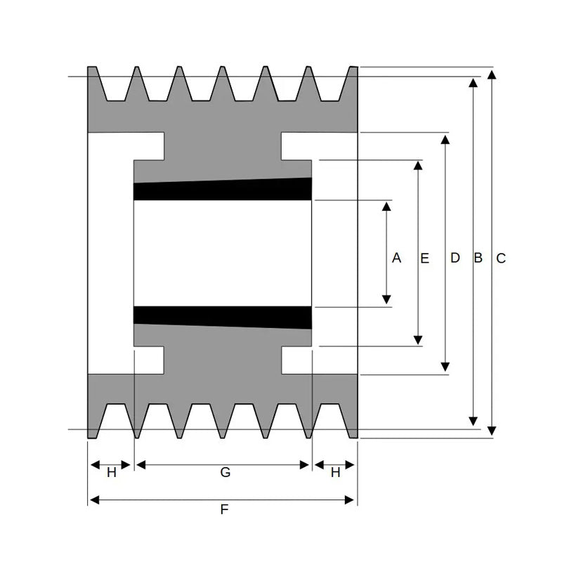 PowerDrive 450X6SPA 450mm Pitch Diameter SPA Section Tapered Locking Bush Type Pulley with 6 Grooves (Bush not Incl.) - Allow 2-3 Days