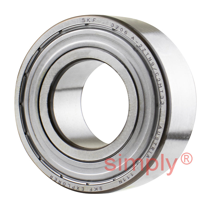 SKF 3206A2ZTN9C3MT33 Double Row Angular Contact Ball Bearing with 2 Metal Shields 30x62x23.8mm