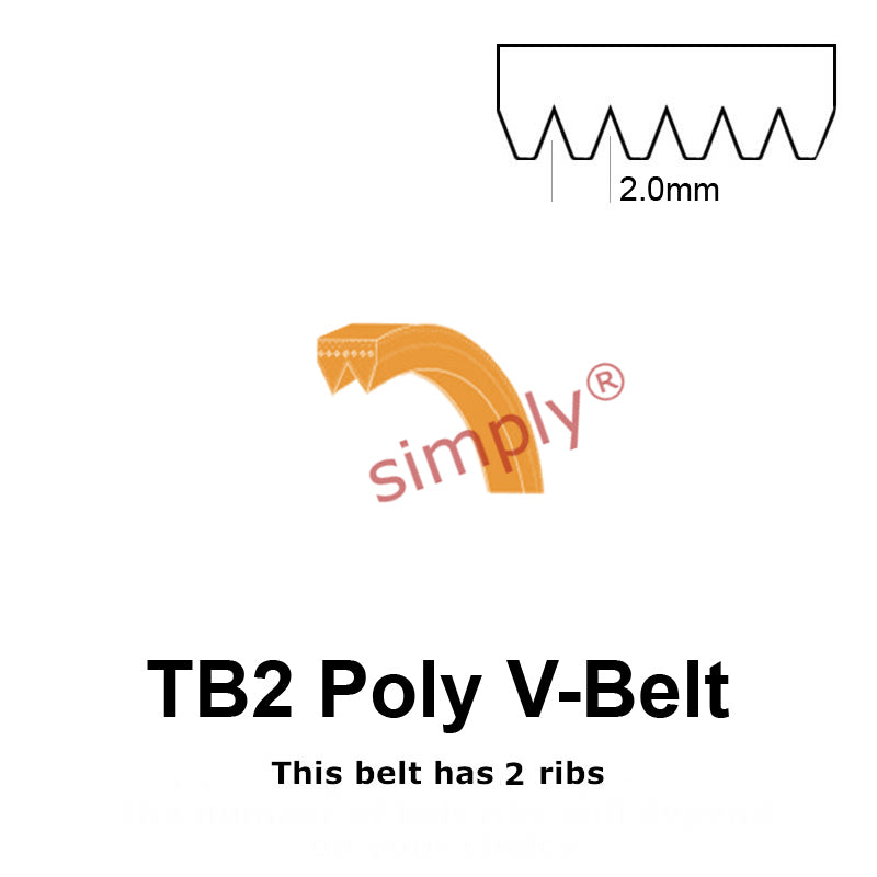 TB2-390 Megadyne Megarib Polyurethane Poly V-Belt 390mm/15.4 inch Length - 2 Ribs