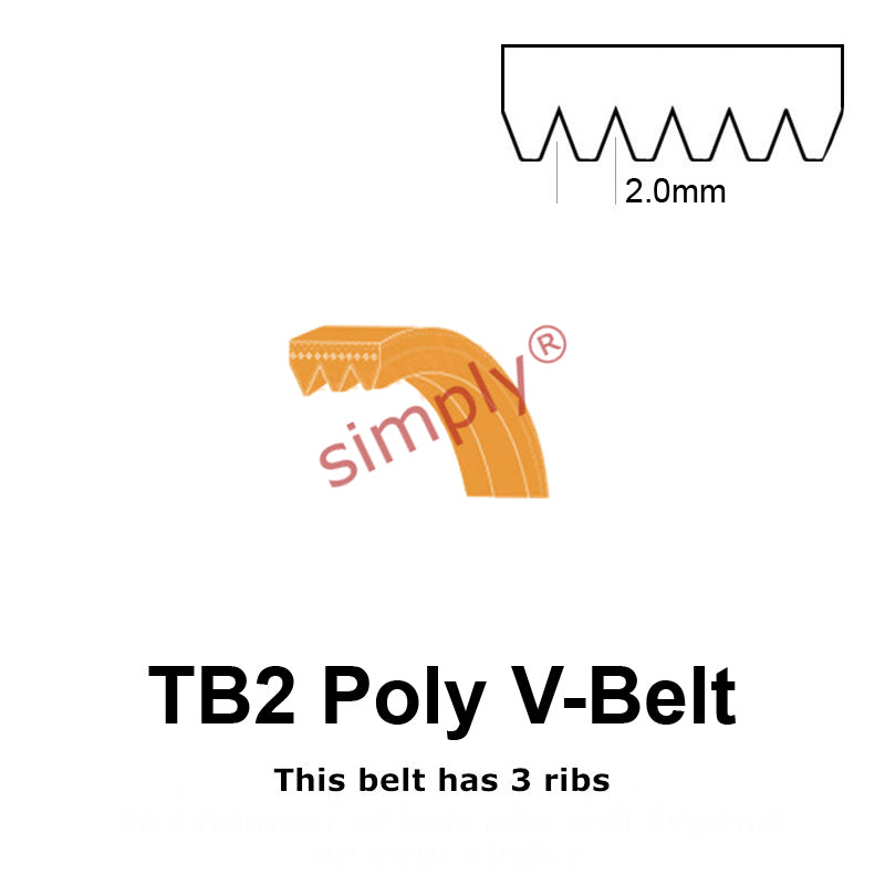 TB2-220 Megadyne Megarib Polyurethane Poly V-Belt 220mm/8.7 inch Length - 3 Ribs