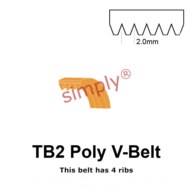 TB2-360 Megadyne Megarib Polyurethane Poly V-Belt 360mm/14.2 inch Length - 4 Ribs