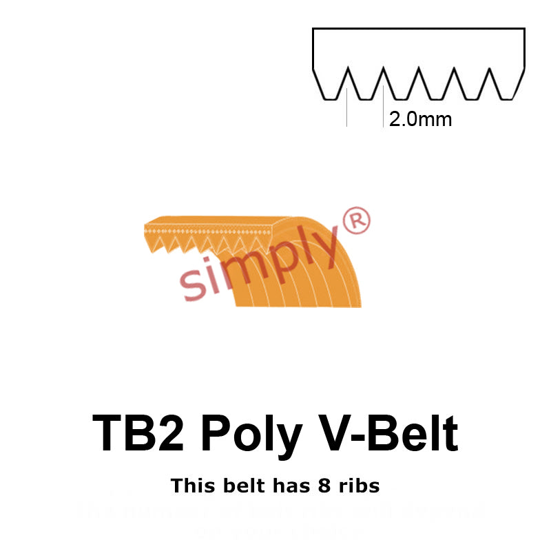 TB2-156 Megadyne Megarib Polyurethane Poly V-Belt 156mm/6.1 inch Length - 8 Ribs - Allow 2-3 Days