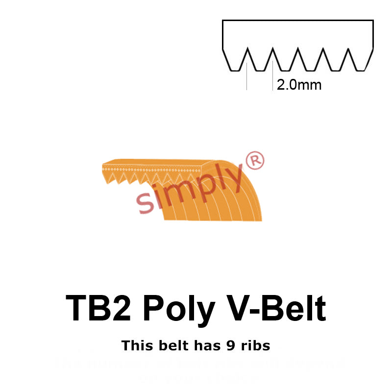 TB2-310 Megadyne Megarib Polyurethane Poly V-Belt 310mm/12.2 inch Length - 9 Ribs - Allow 2-3 Days