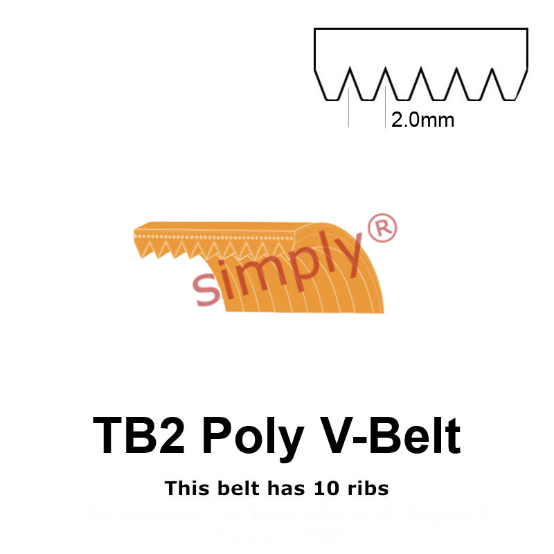 TB2-231 Megadyne Megarib Polyurethane Poly V-Belt 231mm/9.1 inch Length - 10 Ribs - Allow 2-3 Days