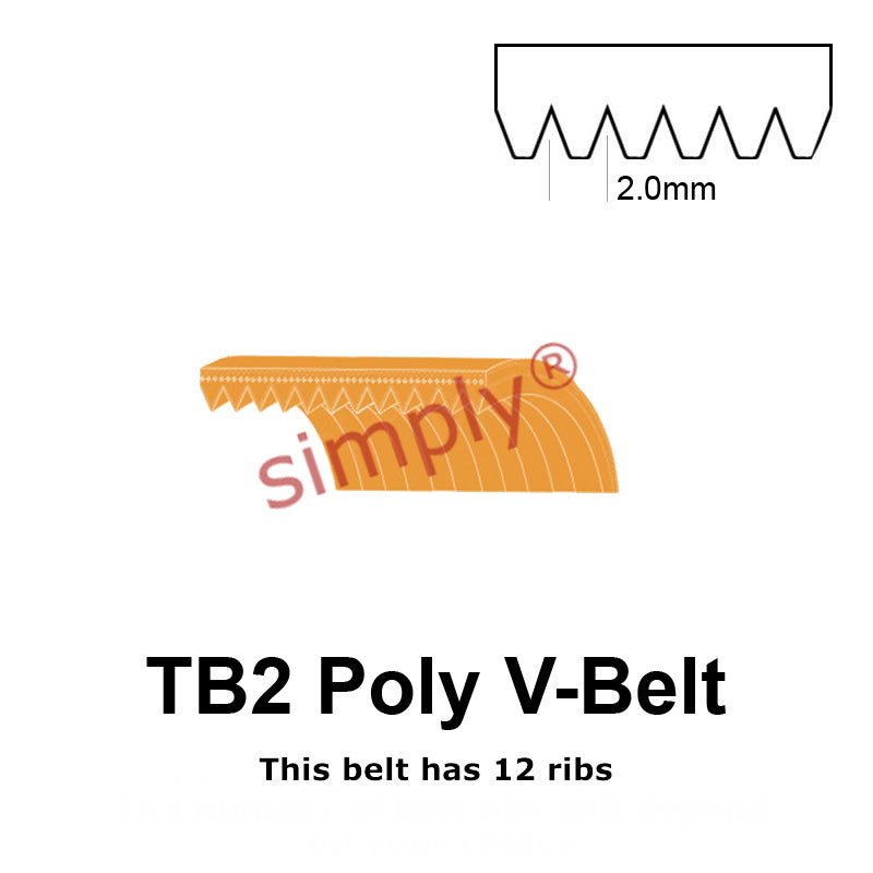 TB2-295 Megadyne Megarib Polyurethane Poly V-Belt 295mm/11.6 inch Length - 12 Ribs - Allow 2-3 Days