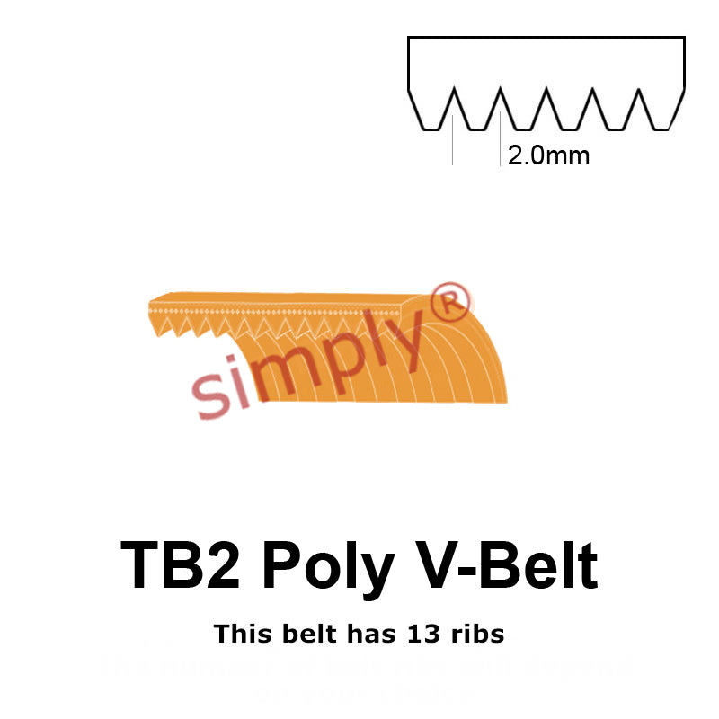 TB2-380 Megadyne Megarib Polyurethane Poly V-Belt 380mm/15 inch Length - 13 Ribs - Allow 2-3 Days