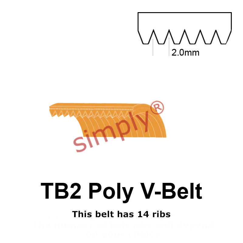 TB2-390 Megadyne Megarib Polyurethane Poly V-Belt 390mm/15.4 inch Length - 14 Ribs - Allow 2-3 Days