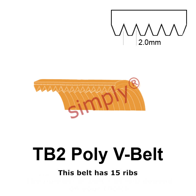 TB2-156 Megadyne Megarib Polyurethane Poly V-Belt 156mm/6.1 inch Length - 15 Ribs - Allow 2-3 Days