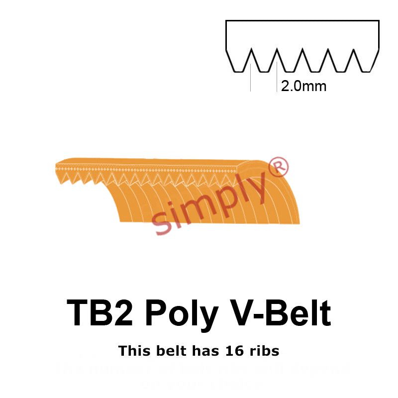 TB2-526 Megadyne Megarib Polyurethane Poly V-Belt 526mm/20.7 inch Length - 16 Ribs - Allow 2-3 Days