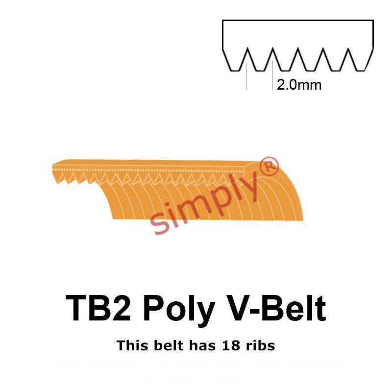 TB2-480 Megadyne Megarib Polyurethane Poly V-Belt 480mm/18.9 inch Length - 18 Ribs - Allow 2-3 Days