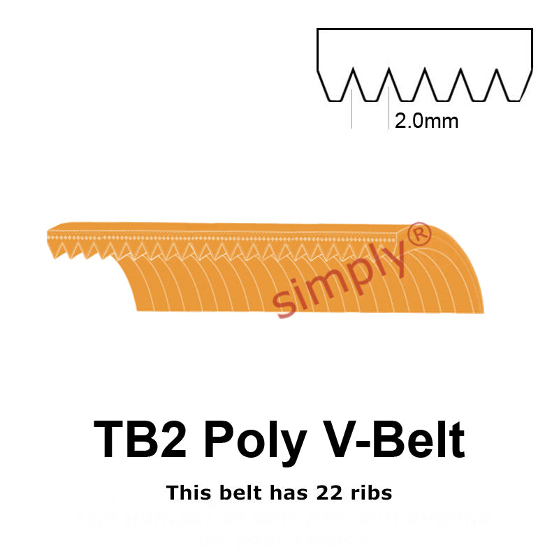 TB2-330 Megadyne Megarib Polyurethane Poly V-Belt 330mm/13 inch Length - 22 Ribs - Allow 2-3 Days