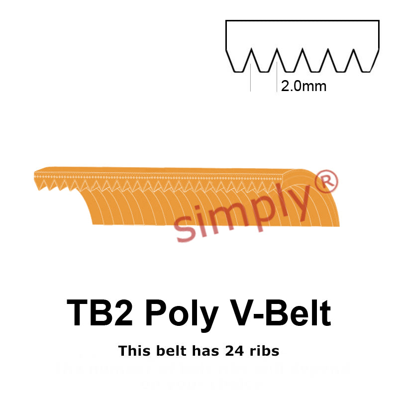 TB2-526 Megadyne Megarib Polyurethane Poly V-Belt 526mm/20.7 inch Length - 24 Ribs - Allow 2-3 Days