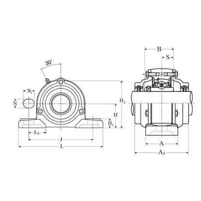 NTN C-UCP209-110D1 Imperial Cast Iron Two Bolt Pillow / Plummer Block Housing with 1-5/8 inch Bore Insert with Cast Iron Cover - Open Version - Allow 2-3 Days