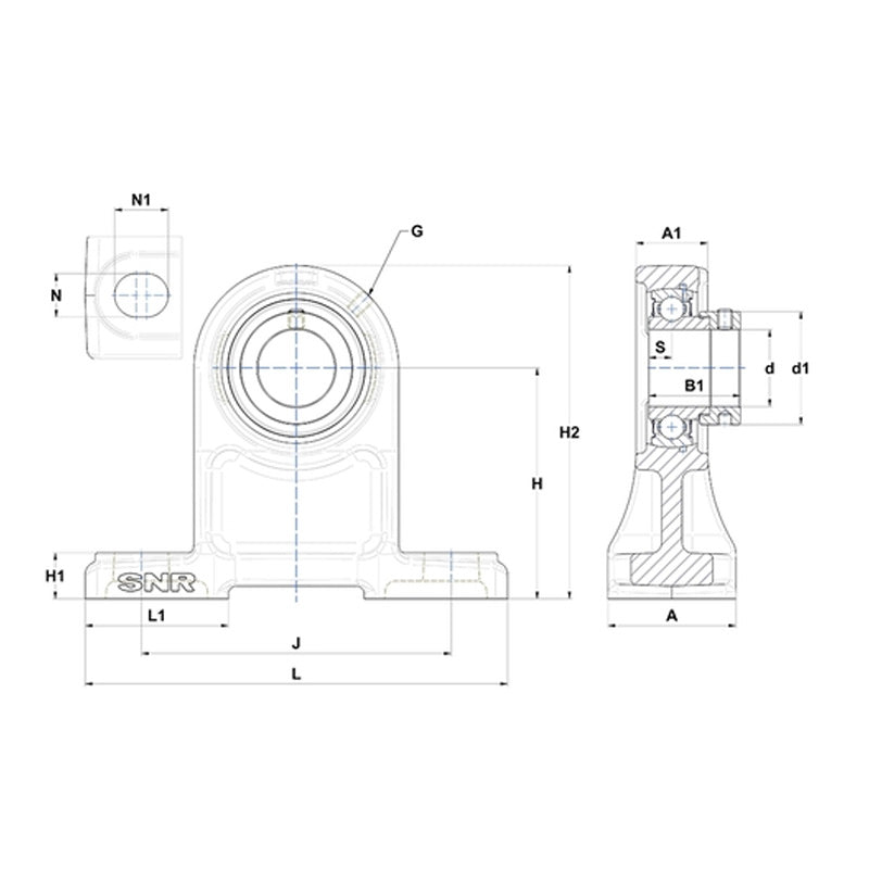 SNR ESPH204N Metric Cast Iron High Centre Height Two Bolt Pillow / Plummer Block Housing with 20mm Bore Eccentric Collar Insert - Allow 2-3 Days