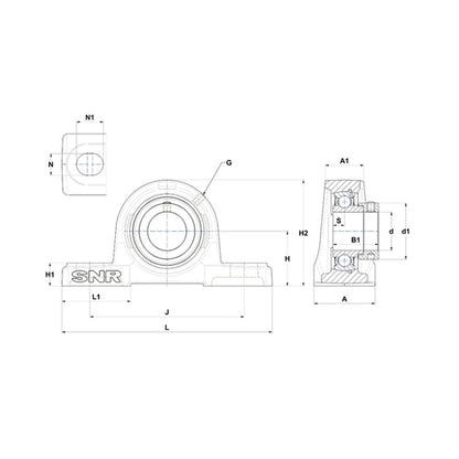 SNR ESP201N Metric Cast Iron Two Bolt Pillow / Plummer Block Housing with 12mm Eccentric Collar Insert - Allow 2-3 Days