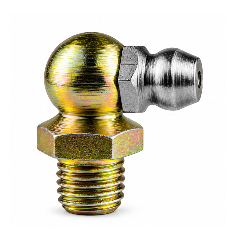 1/4x28 SAE-LT Tapered Self-forming Thread Hardened Mild Steel Zinc Plated 90 deg Hydraulic Grease Nipples 