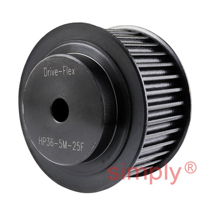 P36-5M-25F - 5mm Pitch 36 Tooth Flanged HTD Type Steel Pilot Bore Timing Pulley for 25mm Wide Belts