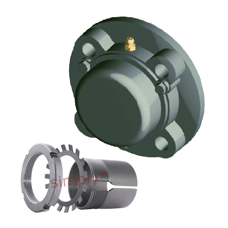 NTN C-UKFC210D1/H2310X Metric Four Bolt Cast Iron Round Flanged Housing with Cast Iron Cover - Open Version - Insert and Adaptor Sleeve Fits 45mm Shaft - Allow 2-3 Days