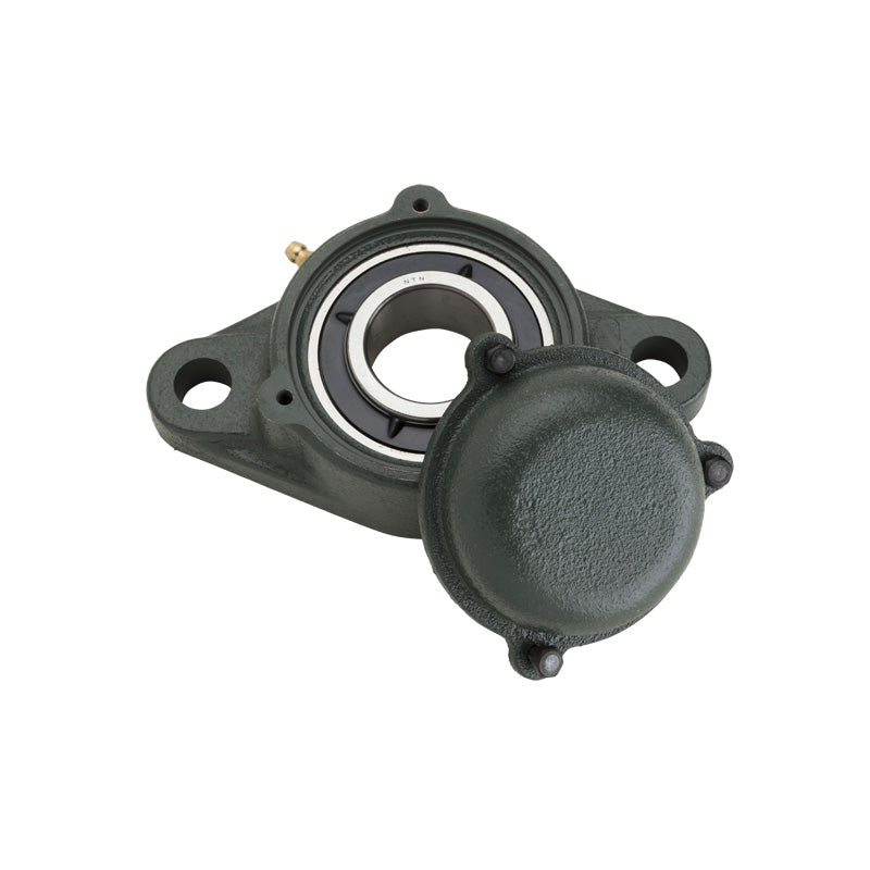 NTN CM-UKFL208D1/HE2308X Imperial Two Bolt Cast Iron Oval Housing with Cast Iron Cover - Closed Version - Insert and Adaptor Sleeve Fits 1-1/4 inch Shaft - Allow 2-3 Days