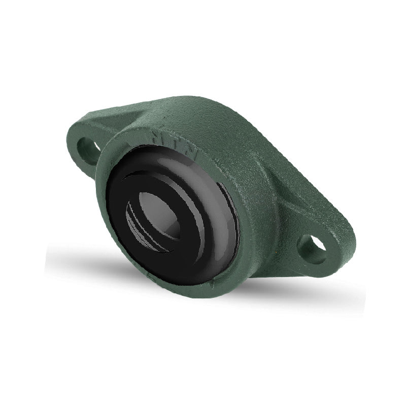 NTN M-S-UCFL202D1 Metric Two Bolt Oval Cast Iron Flange Housing with 15mm Bore Insert with Steel Plate Cover - Open Version - Allow 2-3 Days