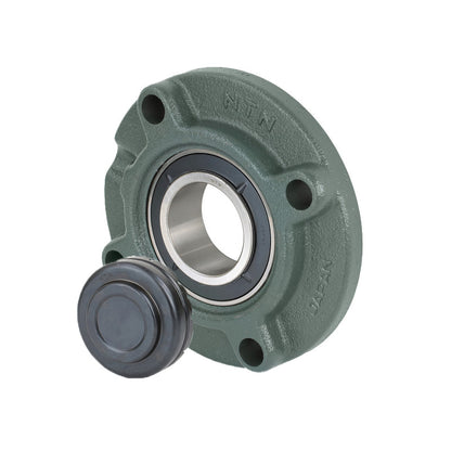 NTN SM-UKFC212SD1/HS2312 Imperial Four Bolt Cast Iron Round Flanged Housing with Steel Plate Cover - Closed Version - Insert and Adaptor Sleeve Fits 2-1/8 inch Shaft - Allow 2-3 Days