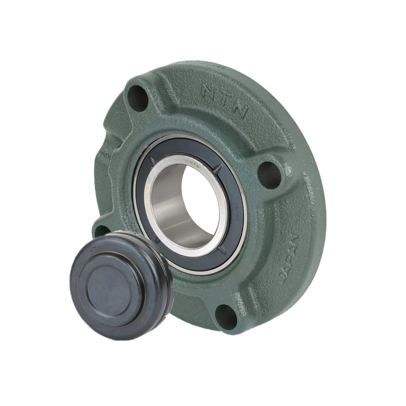 NTN SM-UKFC209ED1/HE2309X Imperial Four Bolt Cast Iron Round Flanged Housing with Steel Plate Cover - Closed Version - Insert and Adaptor Sleeve Fits 1-1/2 inch Shaft - Allow 2-3 Days