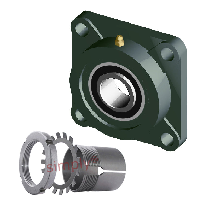 NTN UKF306D1/H2306X Metric Four Bolt Square Cast Iron Housing Insert and Adaptor Sleeve Fits 25mm Shaft - Allow 2-3 Days