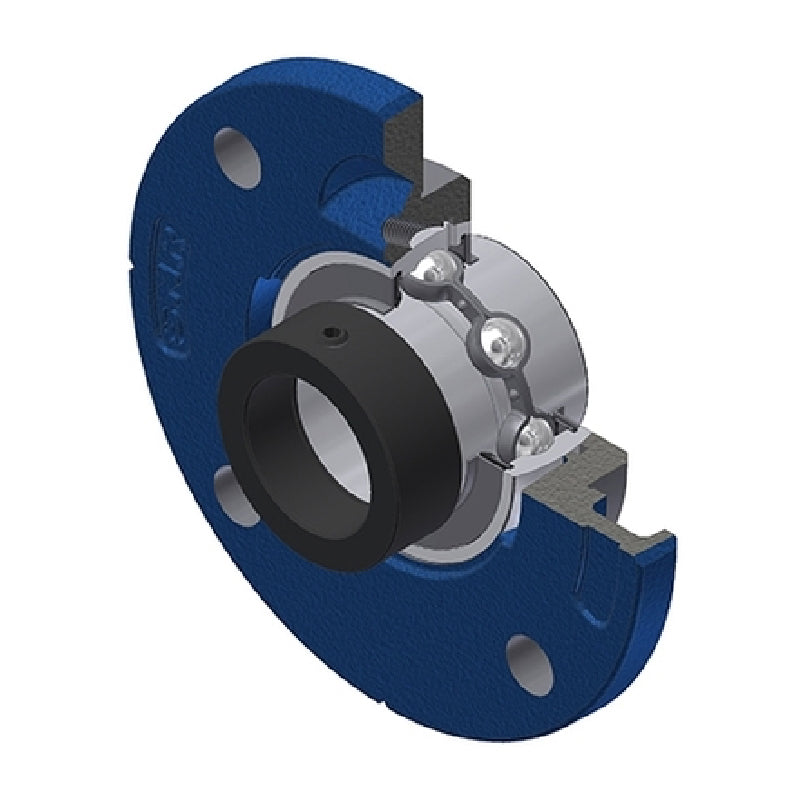 SNR EXFCE203 Metric Four Bolt Cast Iron Round Flanged Housing with 17mm Eccentric Collar Insert - Allow 2-3 Days