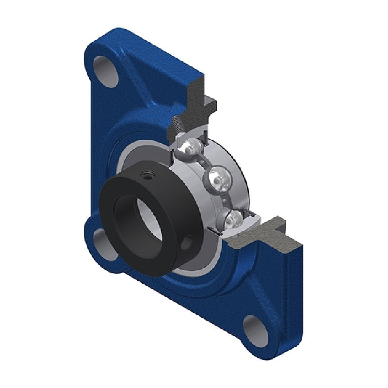 SNR EXFS318 Metric Four Bolt Square Cast Iron Flange Housing with 90mm Bore Eccentric Collar Insert - Allow 2-3 Days