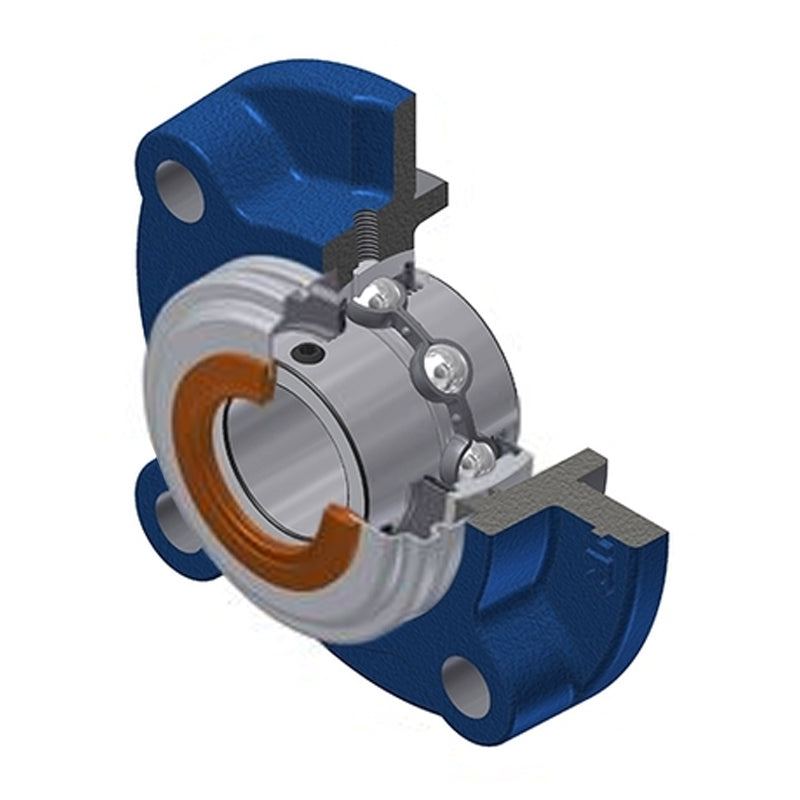 SNR UCFC201CO Metric Four Bolt Cast Iron Round Flanged Housing with 12mm Insert with Narrow Steel Plate Cover - Open Version - Allow 2-3 Days