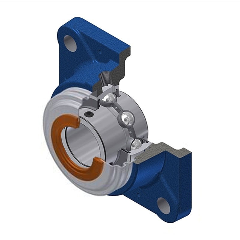 SNR UCFE208CO Metric Four Bolt Square Cast Iron Flange Housing with 40mm Bore Insert with Narrow Steel Plate Cover - Open Version - Allow 2-3 Days