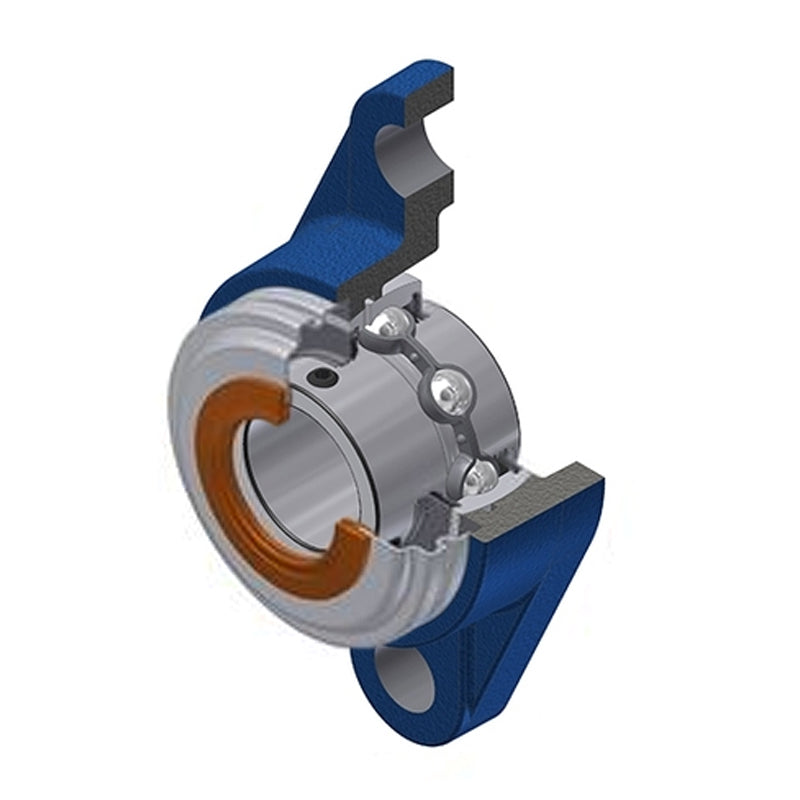 SNR UCFL207-20CC Imperial Two Bolt Oval Cast Iron Flange Housing with 1-1/4 inch Bore Insert with Narrow Steel Plate Cover - Closed Version - Allow 2-3 Days