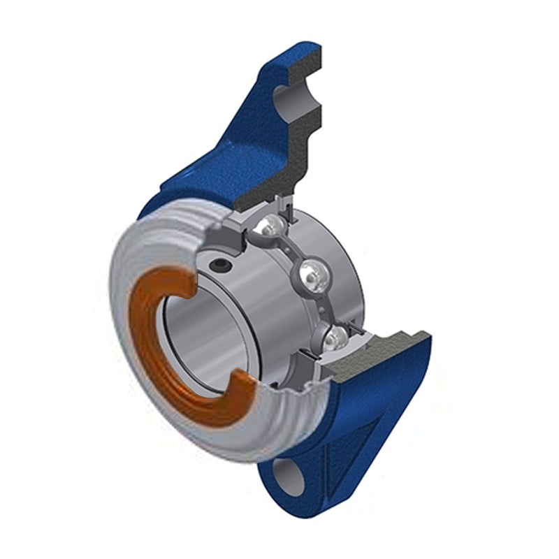 SNR UCFLE204CC Metric Two Bolt Oval Cast Iron Flange Housing with 20mm Bore Insert with Narrow Steel Plate Cover - Closed Version - Allow 2-3 Days