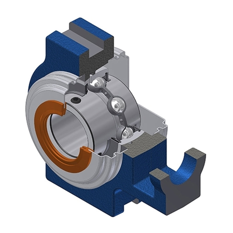SNR UCT209CO Metric Cast Iron Take Up Unit with 45mm Bore Bearing Unit with Narrow Steel Plate Cover - Open Version - Allow 2-3 Days