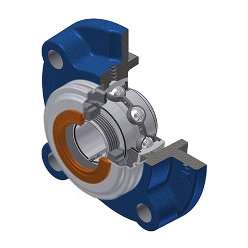 SNR UKFC211HCC Metric Four Bolt Cast Iron Round Flanged Housing Insert with Narrow Steel Plate Cover and Adaptor Sleeve Fits 50mm Shaft - Closed Version - Allow 2-3 Days
