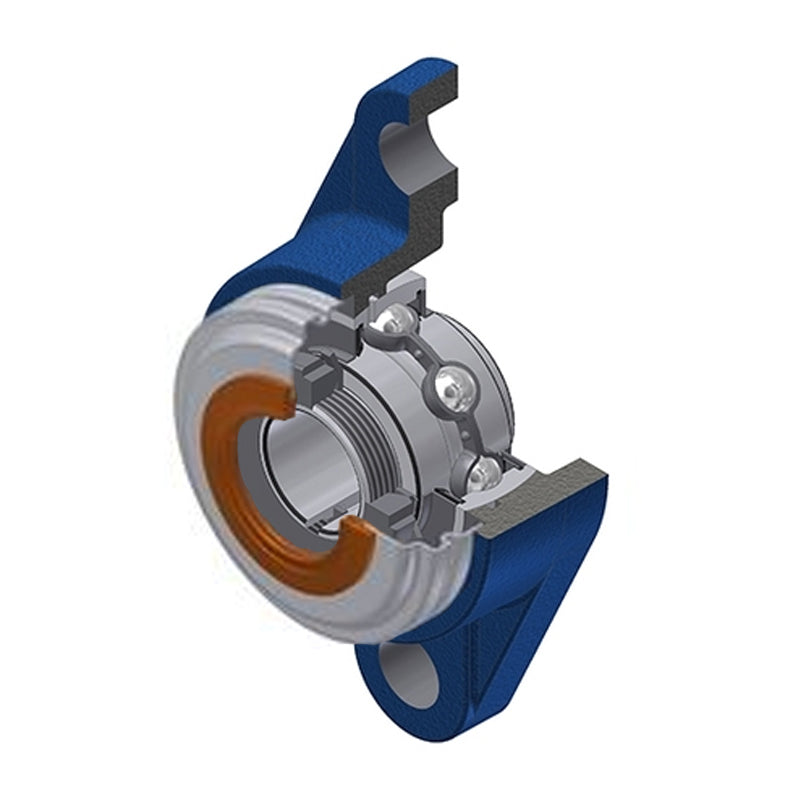 SNR UKFL209HCC Metric Two Bolt Cast Iron Oval Housing with Narrow Steel Plate Cover - Closed Version - Insert and Adaptor Sleeve Fits 40mm Shaft - Allow 2-3 Days