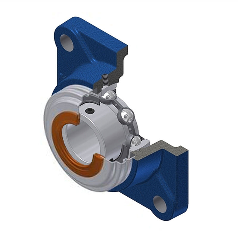 SNR USF202CC Metric Four Bolt Square Cast Iron Flange Housing with 15mm Bore Insert with Narrow Steel Plate Cover - Closed Version - Allow 2-3 Days