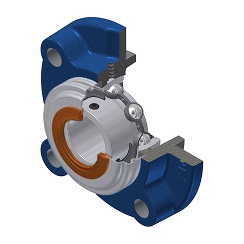 SNR USFC212CO Metric Four Bolt Cast Iron Round Flanged Housing with 60mm Insert with Narrow Steel Plate Cover - Open Version - Allow 2-3 Days