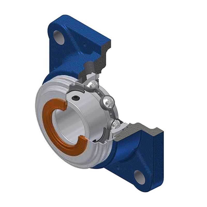 SNR USFE202CO Metric Four Bolt Square Cast Iron Flange Housing with 15mm Bore Insert with Narrow Steel Plate Cover - Open Version - Allow 2-3 Days