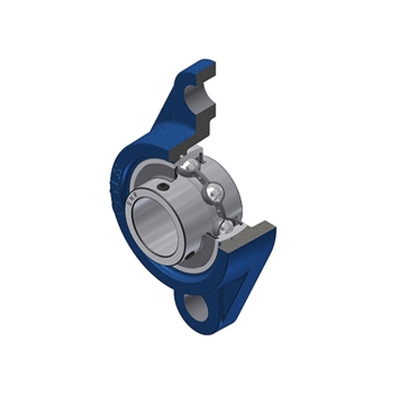 SNR USFL211CO Metric Two Bolt Oval Cast Iron Flange Housing with 55mm Bore Insert with Narrow Steel Plate Cover - Open Version - Allow 2-3 Days