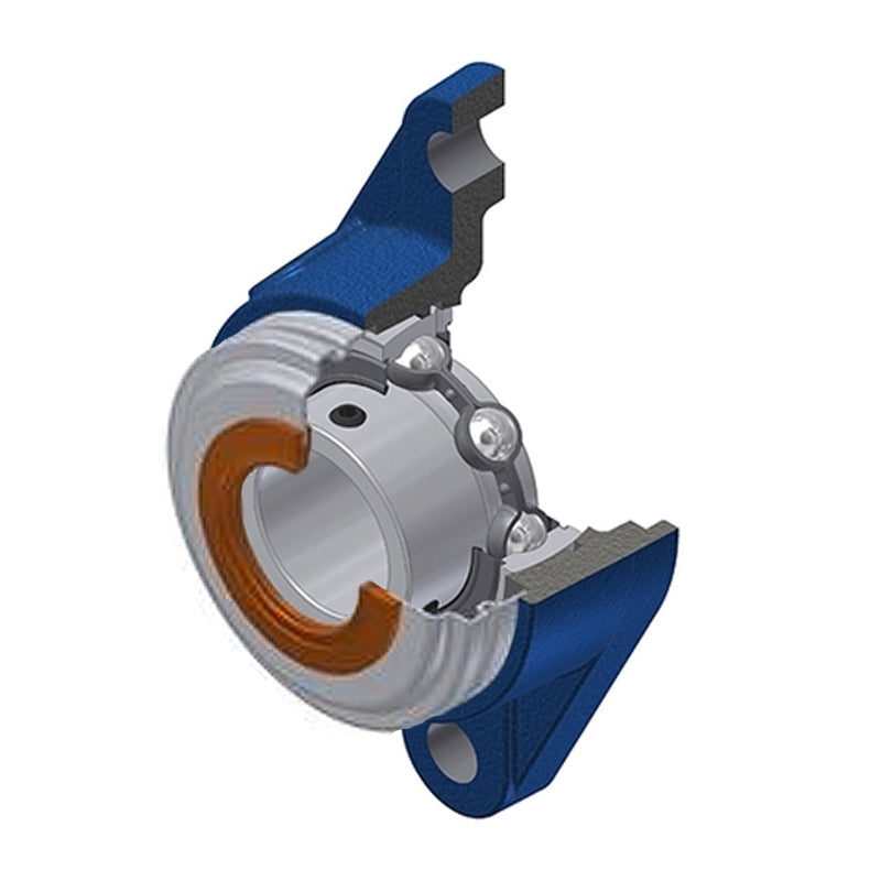 SNR USFLE207CO Metric Two Bolt Oval Cast Iron Flange Housing with 35mm Bore Insert with Narrow Steel Plate Cover - Open Version - Allow 2-3 Days