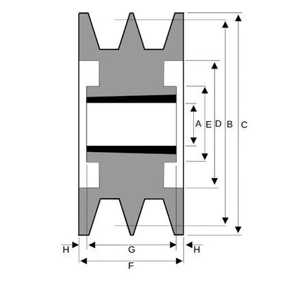 190X2SPA 190mm Pitch Diameter SPA Section Tapered Locking Bush Type Pulley with 2 Grooves (Bush not Incl.)