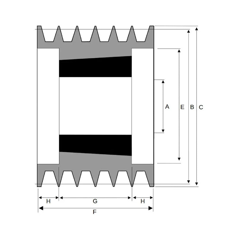 PowerDrive 180X6SPA 180mm Pitch Diameter SPA Section Tapered Locking Bush Type Pulley with 6 Grooves (Bush not Incl.) - Allow 2-3 Days
