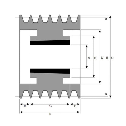 PowerDrive 280X6SPA 280mm Pitch Diameter SPA Section Tapered Locking Bush Type Pulley with 6 Grooves (Bush not Incl.) - Allow 2-3 Days