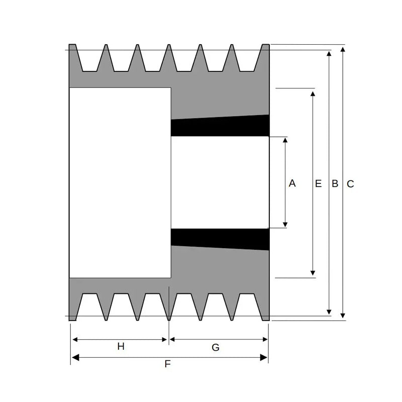 100X6SPA 100mm Pitch Diameter SPA Section Tapered Locking Bush Type Pulley with 6 Grooves (Bush not Incl.)