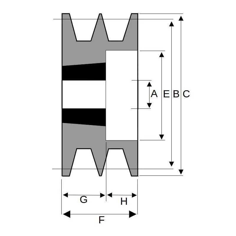 190X2SPB 190mm Pitch Diameter SPB Section Tapered Locking Bush Type Pulley with 2 Grooves (Bush not Incl.)